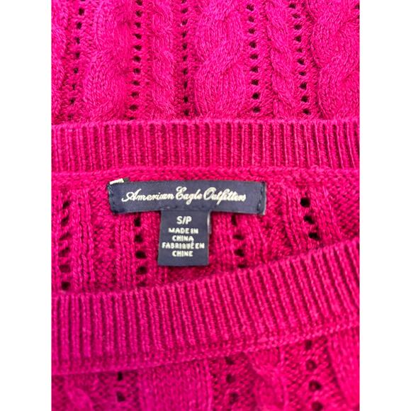 American Eagle Outfitters Sweater Cable Open Knit Magenta Size Small - Picture 6 of 8